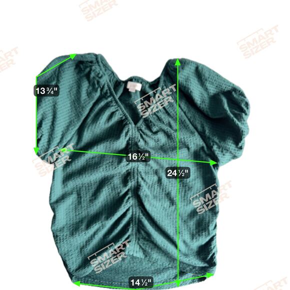 3 for $9 Loft Green Puff Sleeve Green Top 100% Cotton XL - Picture 2 of 8
